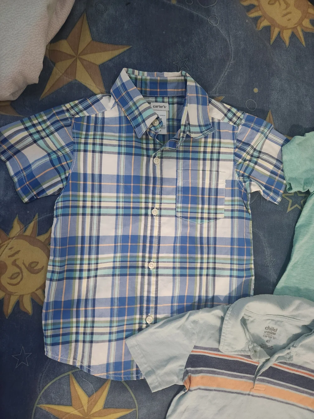 3-Set Boys Casual Shirts - Plaid Blue, Mint Green & Light Blue